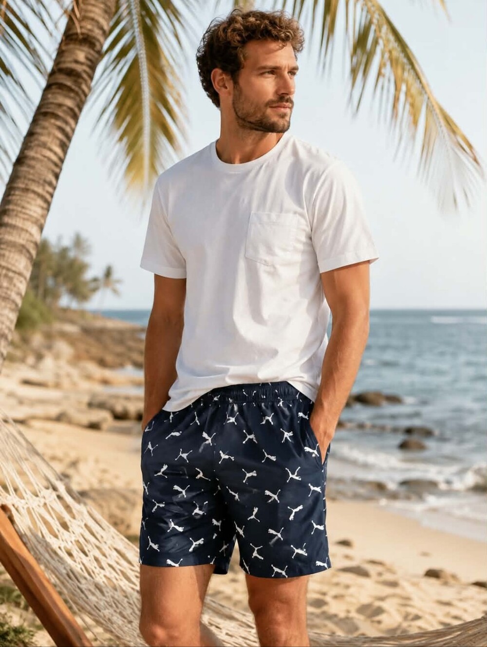Puma Navy Blue Men's Athletic Shorts with White Logo Print